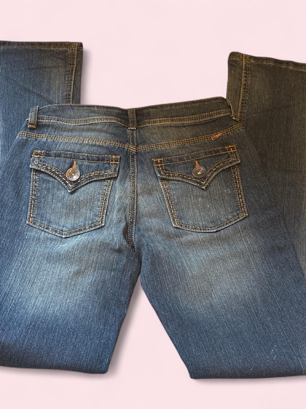 Y2K Dark Blue Women's Denim Jeans with Flap Back Pockets